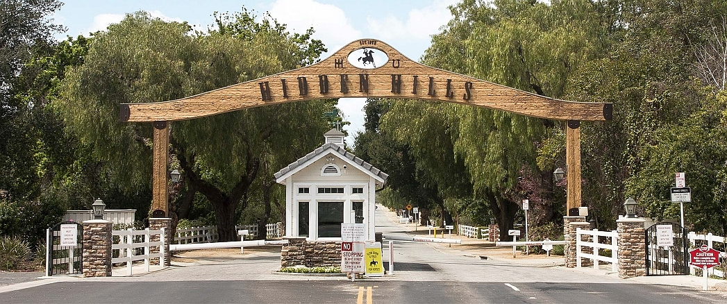 Long Valley Road gate into Hidden Hills, California