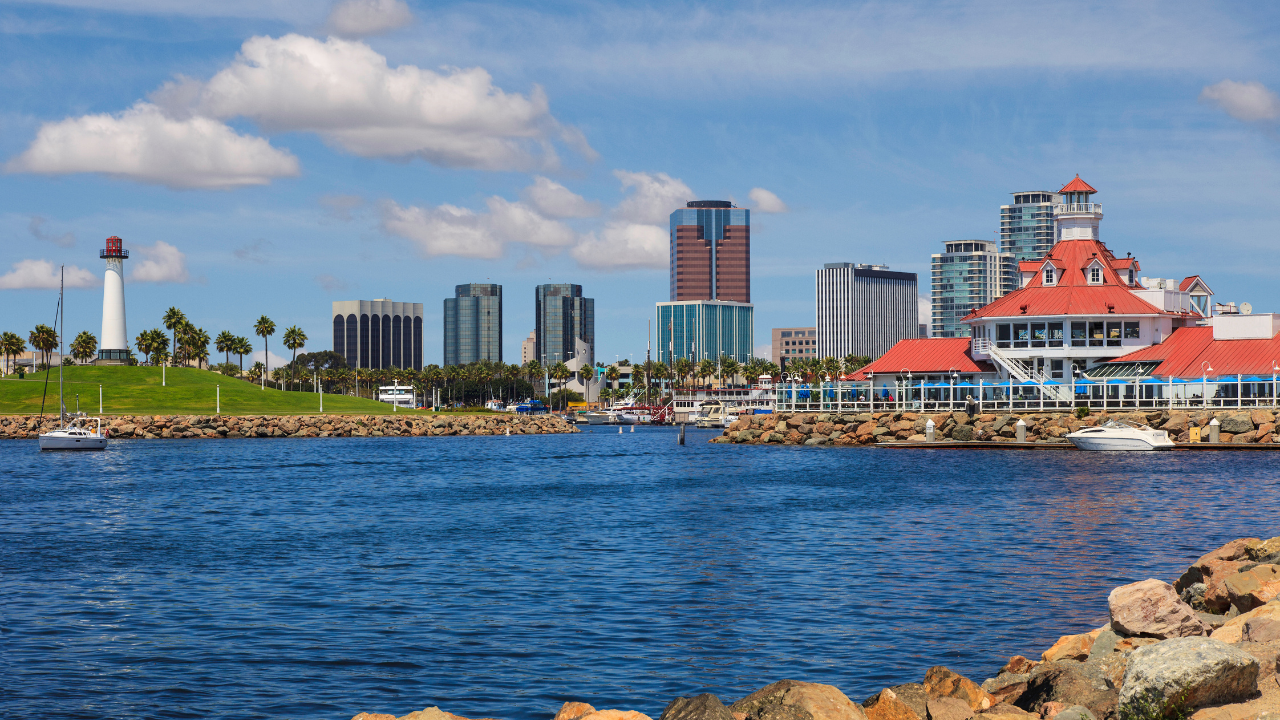 Long Beach waterfront and skyline used for a household comparing Long Beach work access with an Irvine commute