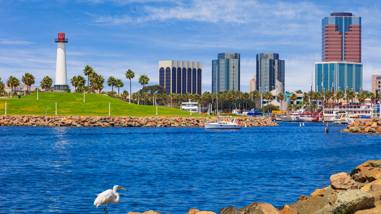 Long Beach waterfront and bridge view for an OC-adjacent move comparison