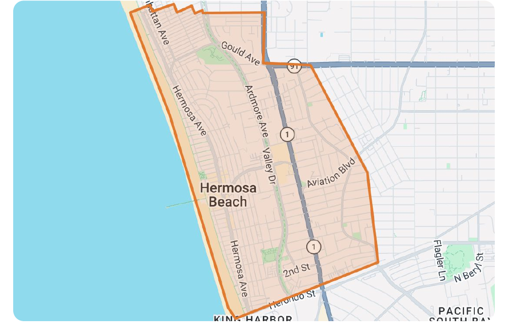 Map of Hermosa Beach and nearby corridors