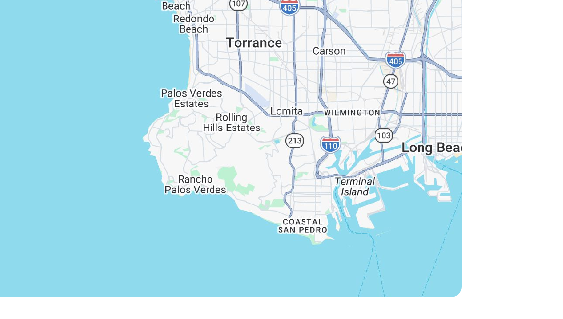 Map of the Palos Verdes Peninsula and nearby South Bay corridors