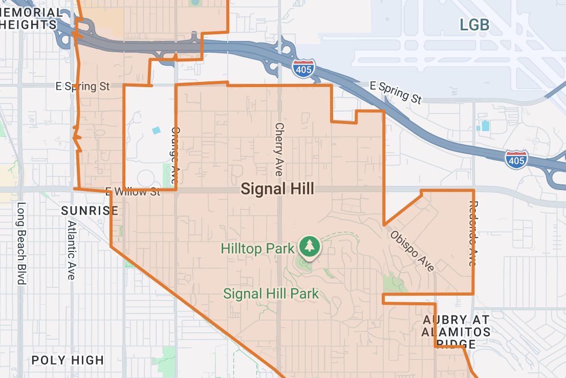 Map of Signal Hill and nearby Long Beach corridors