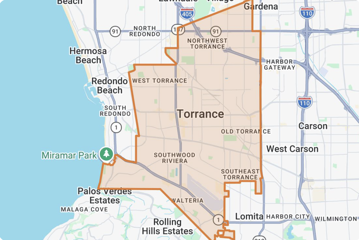 Map of Torrance and surrounding South Bay context