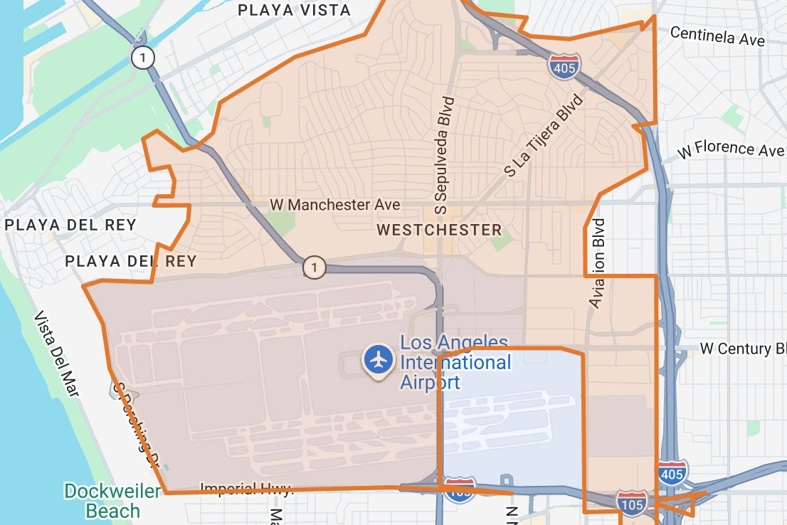 Map of Westchester, Los Angeles, LAX, Playa Vista, Playa del Rey, and nearby corridors